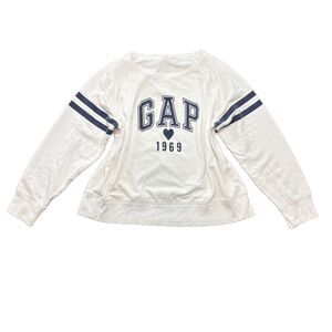 Gap Logo Sweatshirt White Stripe Cotton Knit Americana 90s Preppy Nautical XXL
